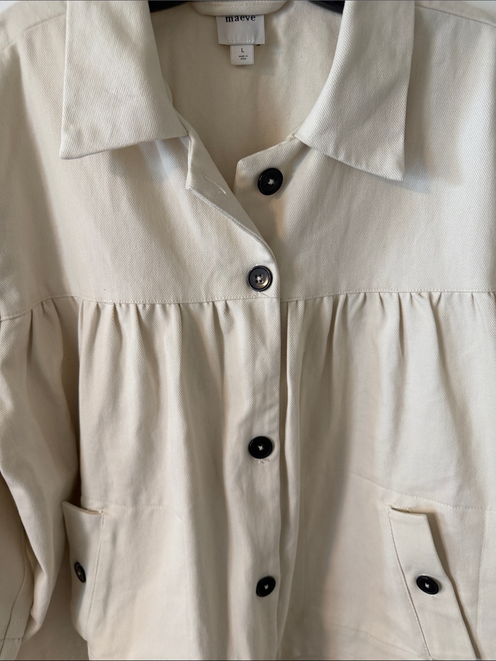 Anthropologie Maeve Collared Swing Jacket
Smocked Chore Coat Ivory Size Large - Picture 6 of 10